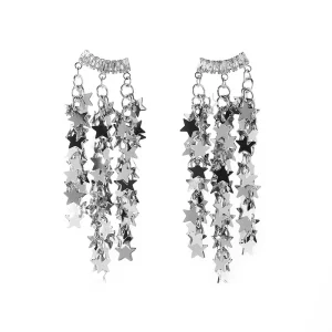Super Shiny Star River Waterfall Star Zircon Tassel Earrings Light Metal - Image 4