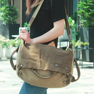 Canvas With Cowhide Leather Handbag Shoulder Bag Large Capacity Portable Tote Bag - Image 4