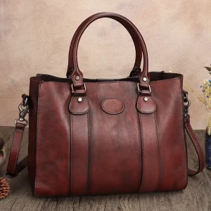 Retro Cowhide Leather Large Capacity Shoulder Messenger Bag - Image 4