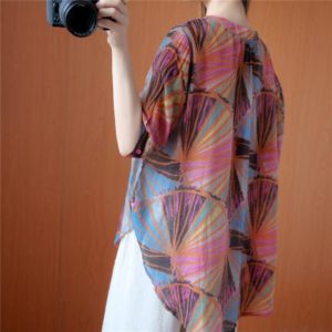 Diamonds Printed Loose Casual Single-breasted V-Neck Irregular Shirt - Image 3