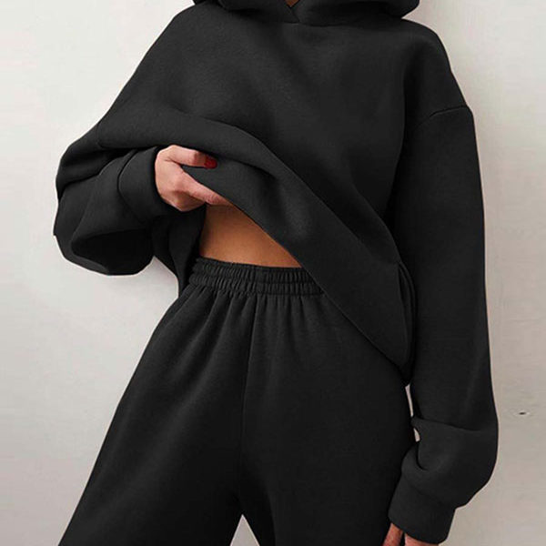 Black Field Pant Set Athletic Two Pieces Hoodies