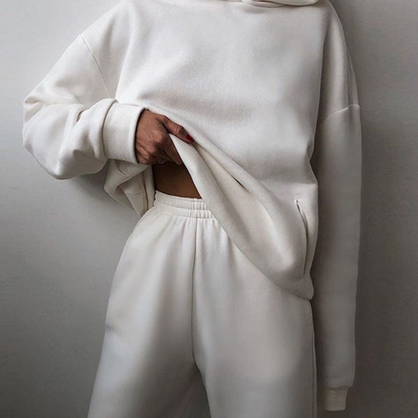 White Field Pant Set Athletic Two Pieces Hoodies