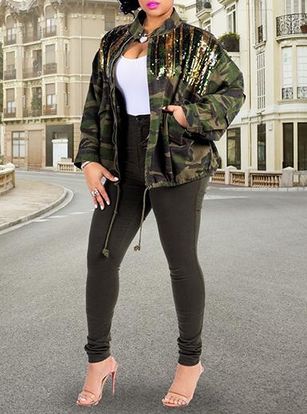 Women's Short Camo Jacket - Sequined Bling