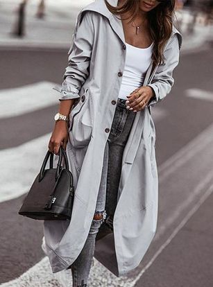 Trench Coat Style Jacket - Wide Lapel / Button Front