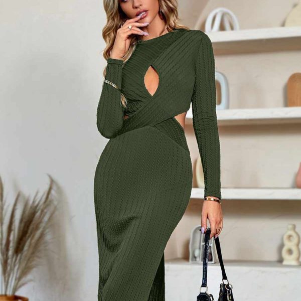 Long Sleeves Cut Out Sexy Midi Bodycon Dresses - Image 6