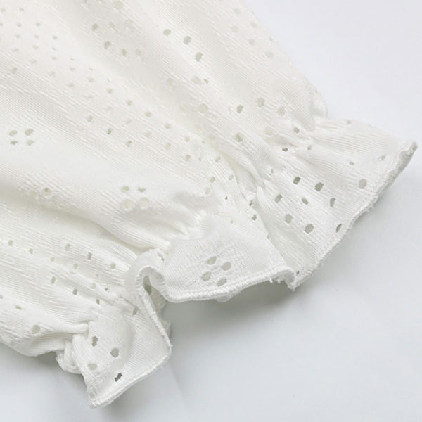 White Lace V-Neck Short Sleeves Blouse - Image 3