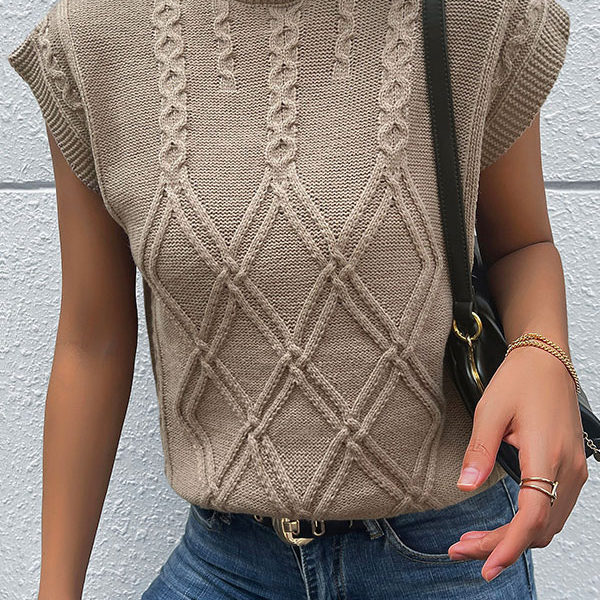 Coffee Brown High Collar Sleeveless Sweaters