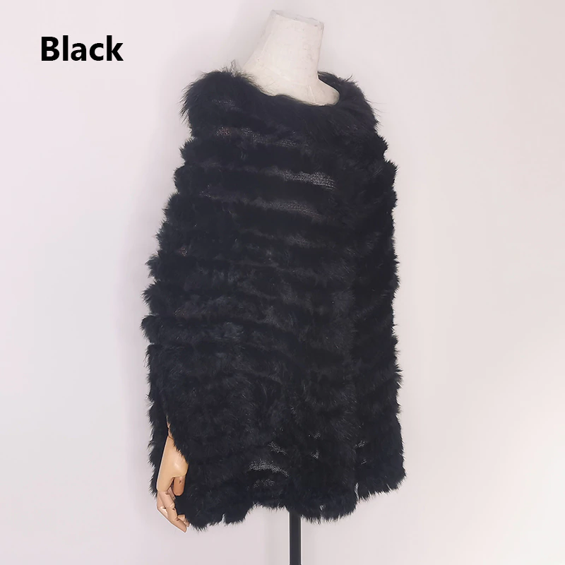 Rabbit Fur Raccoon Fur Poncho Knitted Pullover Real Fur Cape