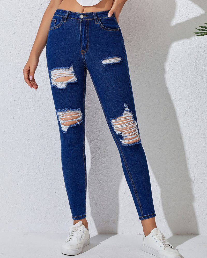 Fashion Distressed Skinny Cotton Bottoms Jeans