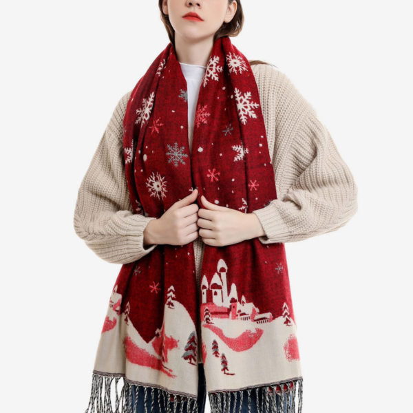 Fashion Christmas Pattern Fringe Winter Warm Scarves