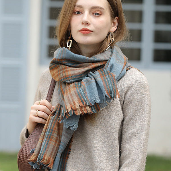 Attractive Plaid Fringe Fiber Winter Warm Long Scarves