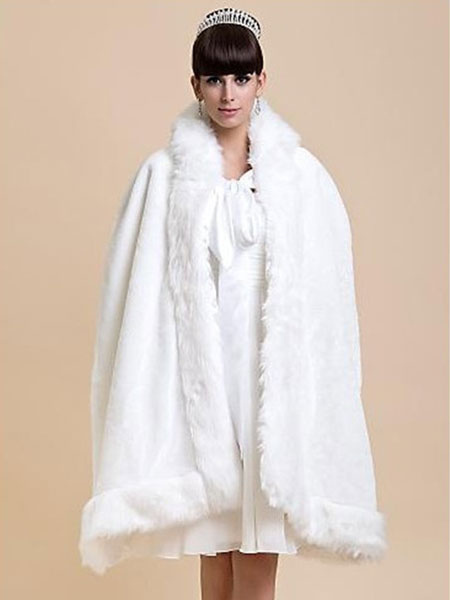 White Cloak Cape Faux Fur Bridal Winter Outerwear Poncho Cape