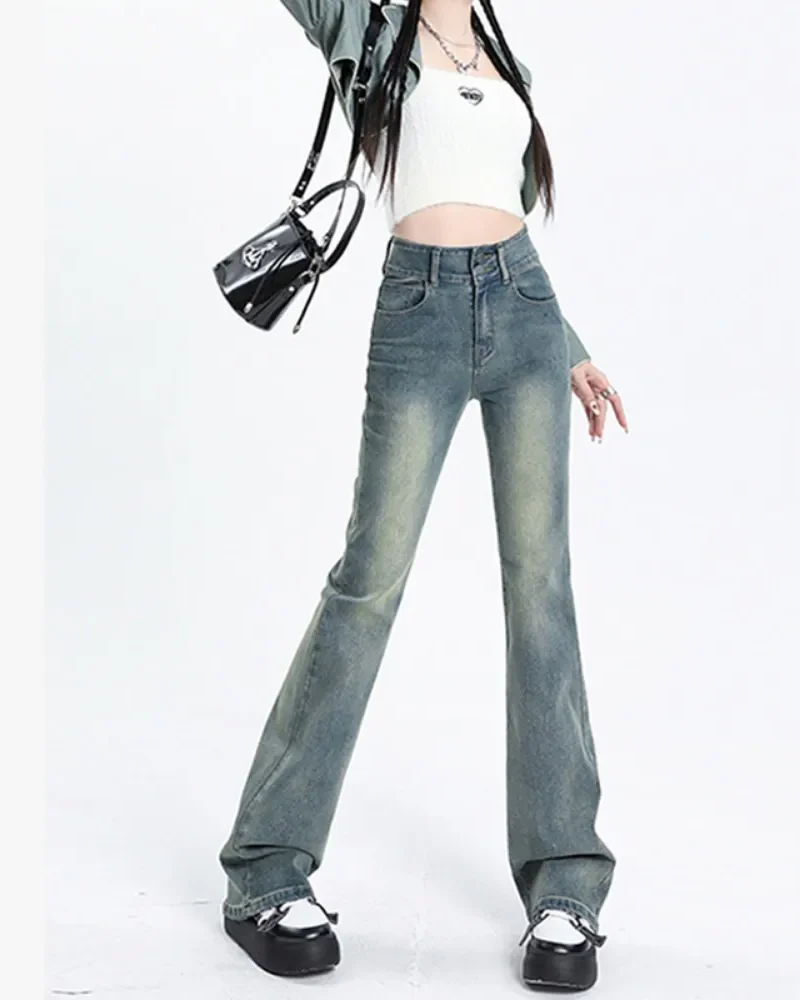 High Waist Stretch Spring Breasted Slim Flare Jeans