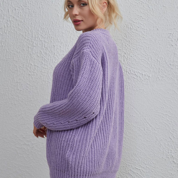 Ribbed V-Neck Cut Out Long Sleeves Sweaters - Image 5