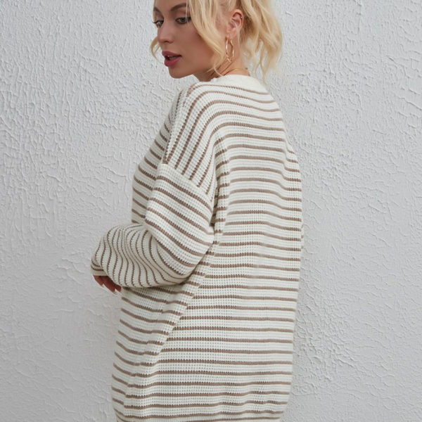 Stripes Jewel Neck Long Sleeves Daily Sweaters - Image 4