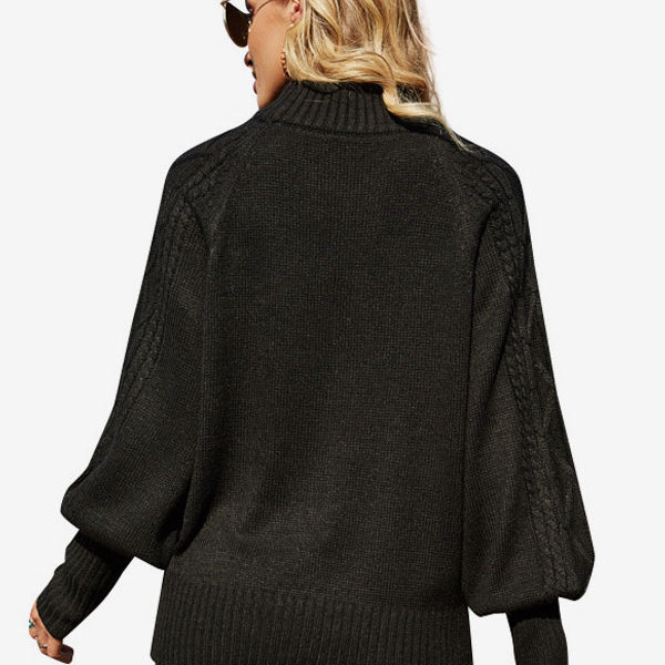 Black Jewel Neck Long Sleeves Acrylic Sweaters - Image 5