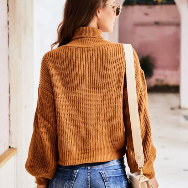 Pullover Sweater Khaki Turtleneck Long Sleeves Acrylic Sweaters - Image 6