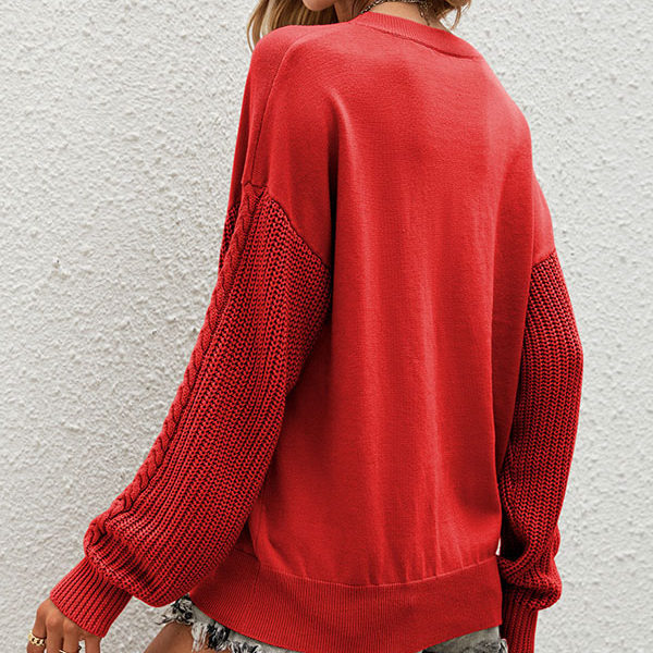 Red Jewel Neck Long Sleeves Sweaters - Image 4