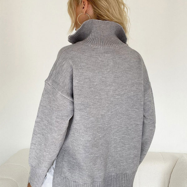 Pullover Zipper High Collar Long Sleeves Gray Sweaters - Image 5