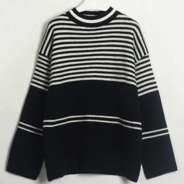 High Collar Long Sleeves Two-Tone Daily Sweaters - Image 6