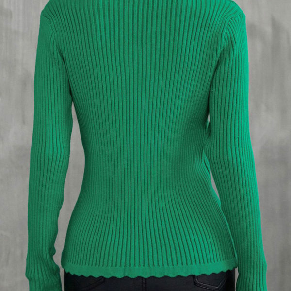 Pullover Sweater Green V-Neck Long Sleeves Acrylic Sweaters - Image 6