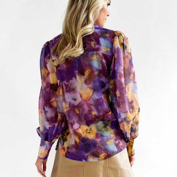 Floral Turndown Collar Casual Long Sleeves Shirt - Image 5