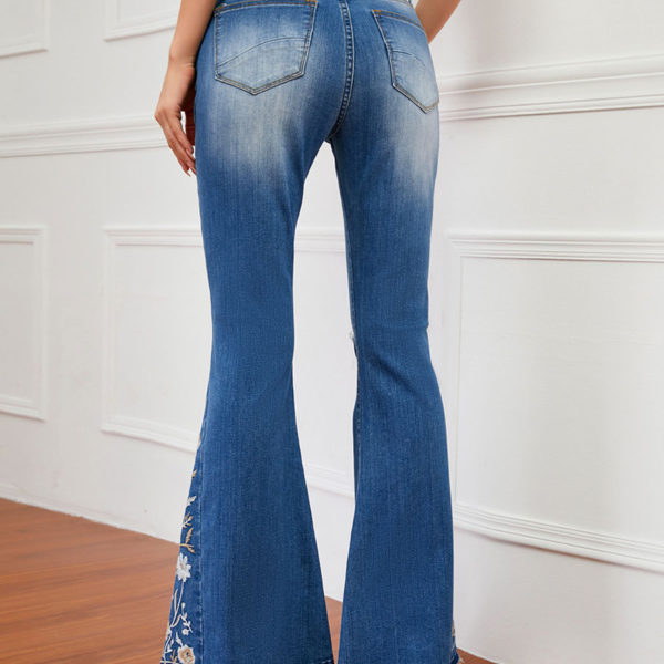 Mid Rise Embroidered Ripped Bell Bottoms Flare Jeans - Image 7