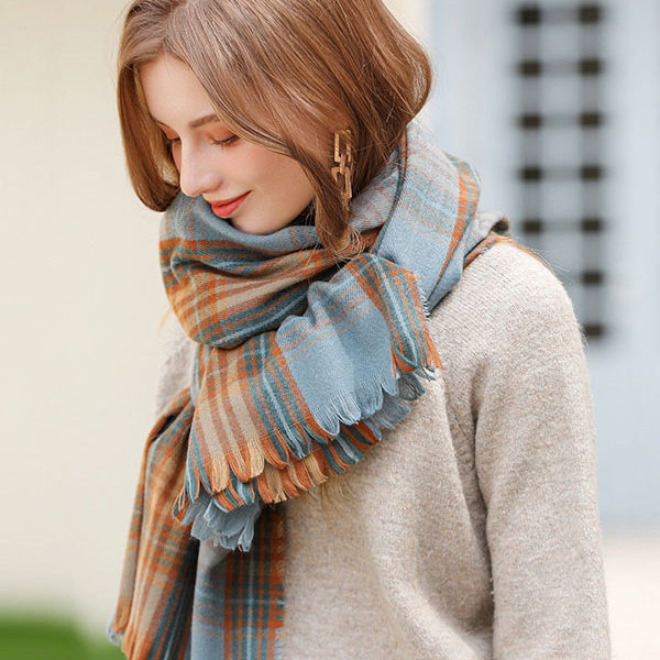 Attractive Plaid Fringe Fiber Winter Warm Long Scarves - Image 6