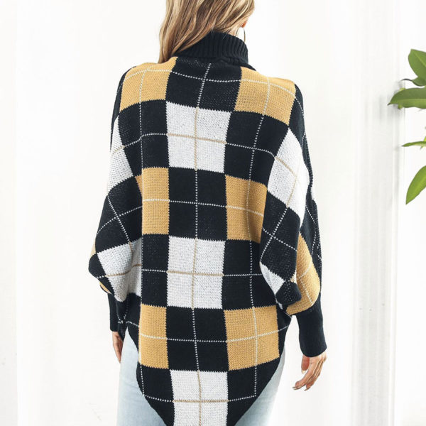 Plaid High Collar Oversized Spring Outerwear Poncho Capes - Image 7