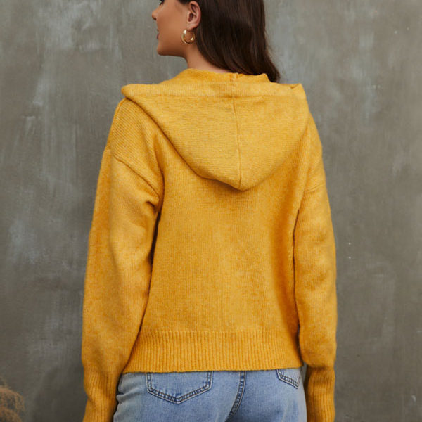 Gold Hooded Long Sleeves Acrylic Sweaters - Image 3
