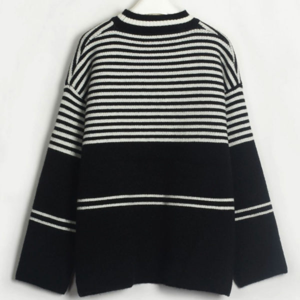 High Collar Long Sleeves Two-Tone Daily Sweaters - Image 5