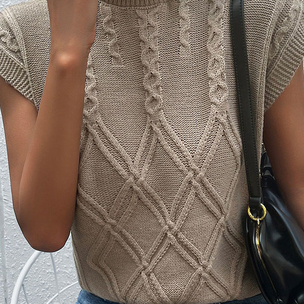 Coffee Brown High Collar Sleeveless Sweaters - Image 4