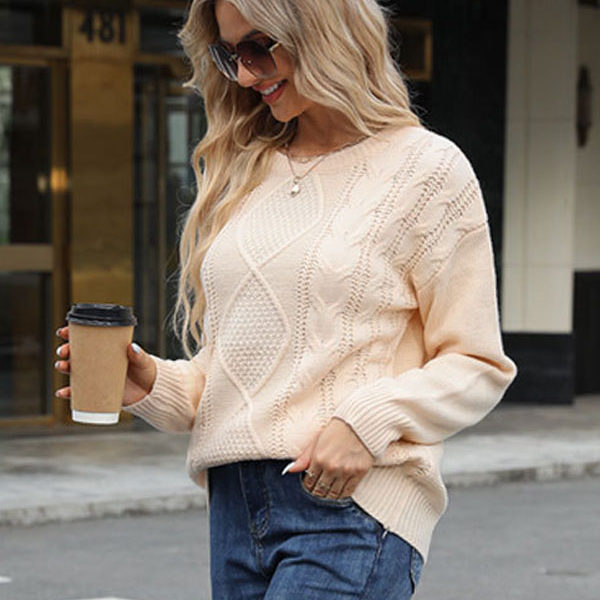 Jewel Neck Long Sleeves Fall Winter Sweaters - Image 3