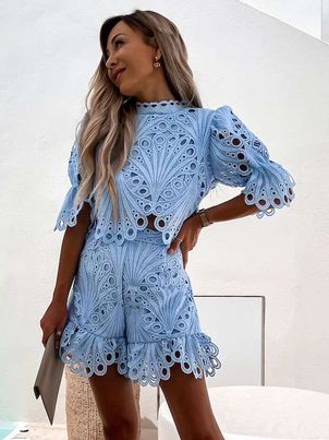 Cut Out Top Spring Short Sleeves Outfit Two Piece Sets