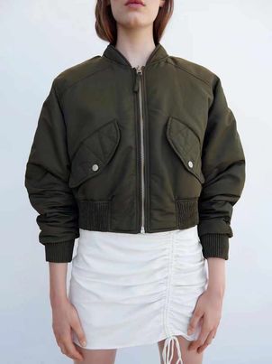Bomber Jacket Stand Collar Zipper Casual Fall Outerwear