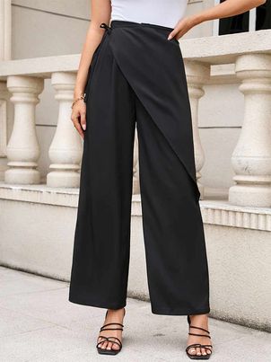 Pants Black Lace Up Asymmetrical Trousers