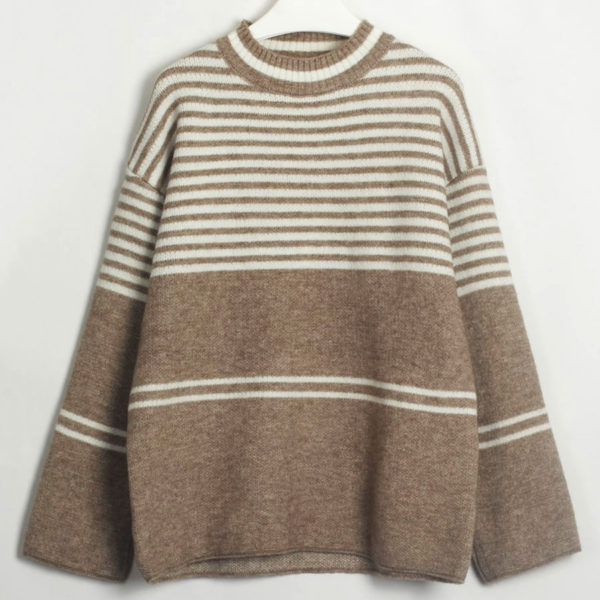 High Collar Long Sleeves Two-Tone Daily Sweaters - Image 4