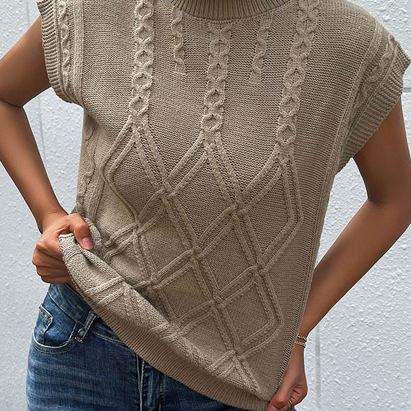 Coffee Brown High Collar Sleeveless Sweaters - Image 3