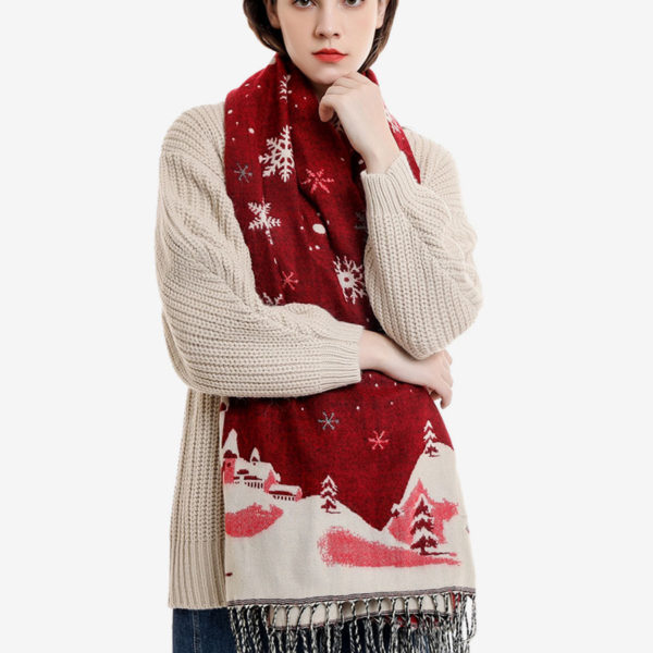 Fashion Christmas Pattern Fringe Winter Warm Scarves - Image 6