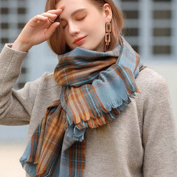 Attractive Plaid Fringe Fiber Winter Warm Long Scarves - Image 4