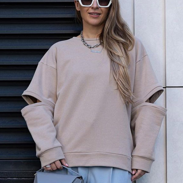 Green Long Sleeves Letters Print Cut Out Polyester Sweaters - Image 6