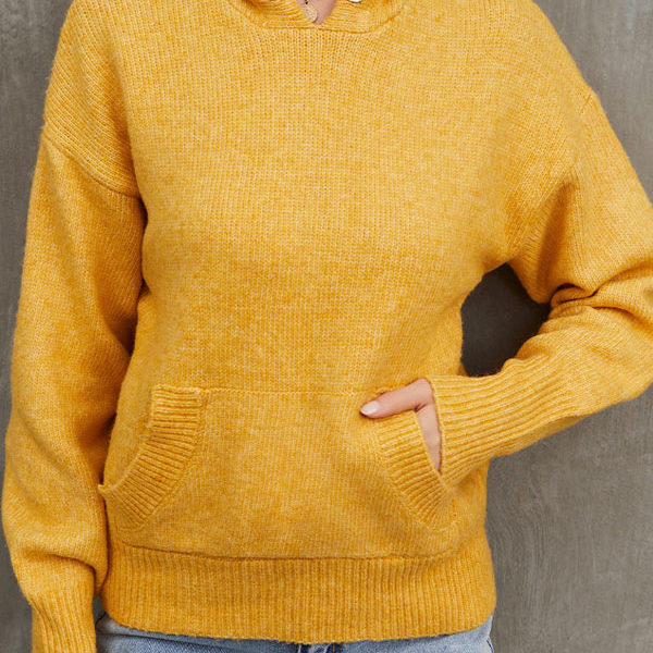 Gold Hooded Long Sleeves Acrylic Sweaters - Image 5