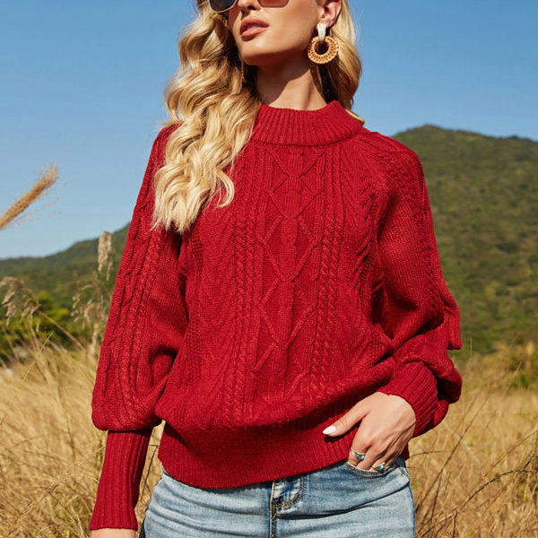 Black Jewel Neck Long Sleeves Acrylic Sweaters
