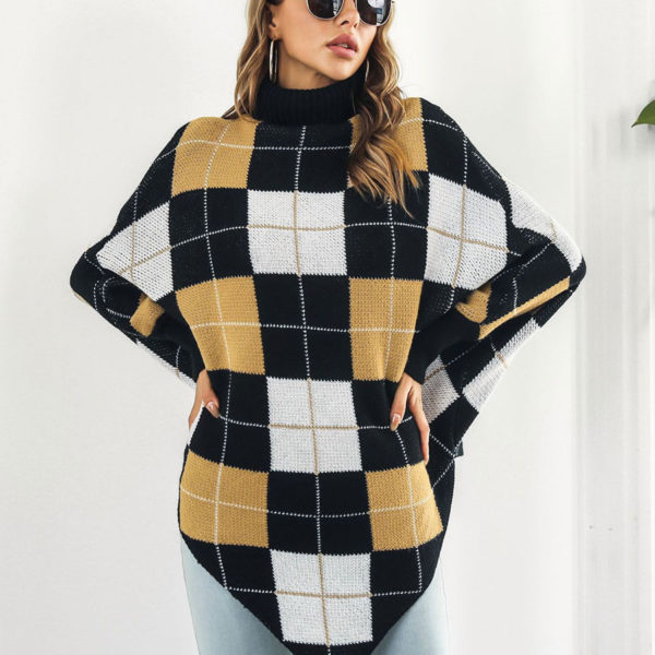 Plaid High Collar Oversized Spring Outerwear Poncho Capes - Image 4