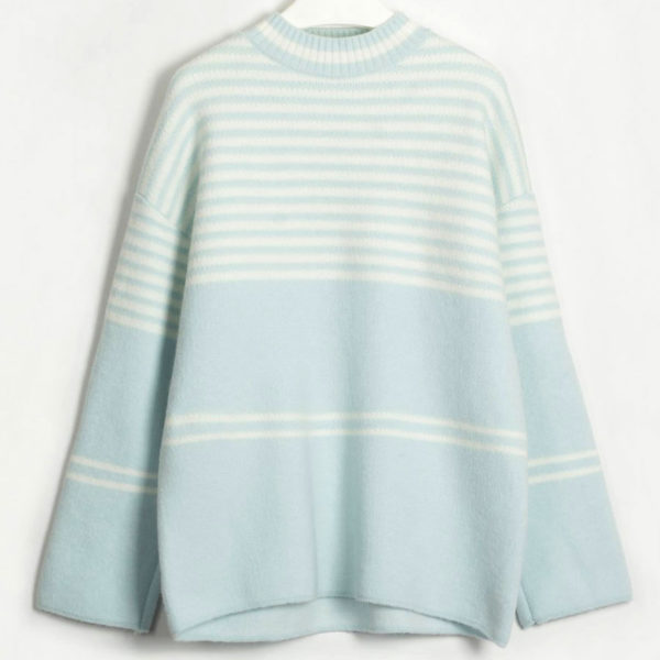 High Collar Long Sleeves Two-Tone Daily Sweaters - Image 3