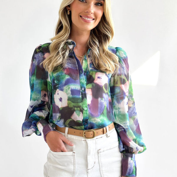 Floral Turndown Collar Casual Long Sleeves Shirt - Image 2