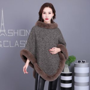 Faux Fur Rex Knitted Shawl Rabbit Fur Cape