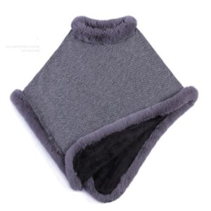 Faux Fur Rex Knitted Shawl Rabbit Fur Cape - Image 5