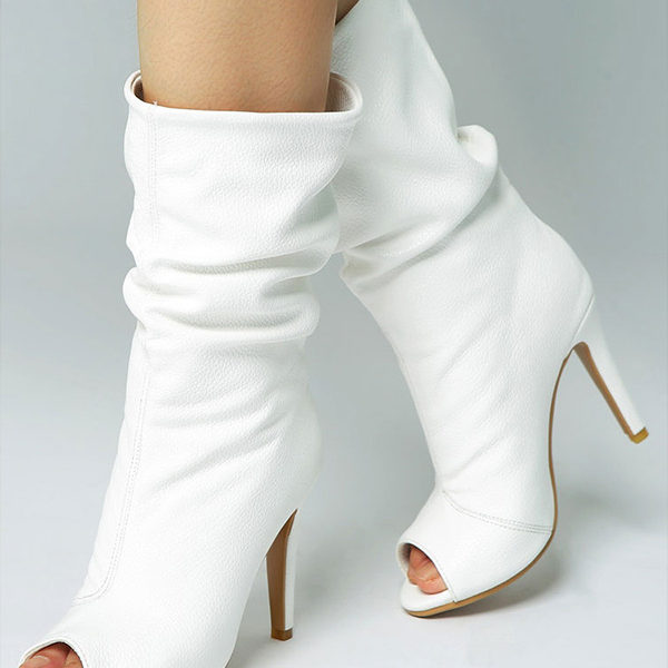 White Ankle Boots Peep Toe High Heel Sandal Booties
