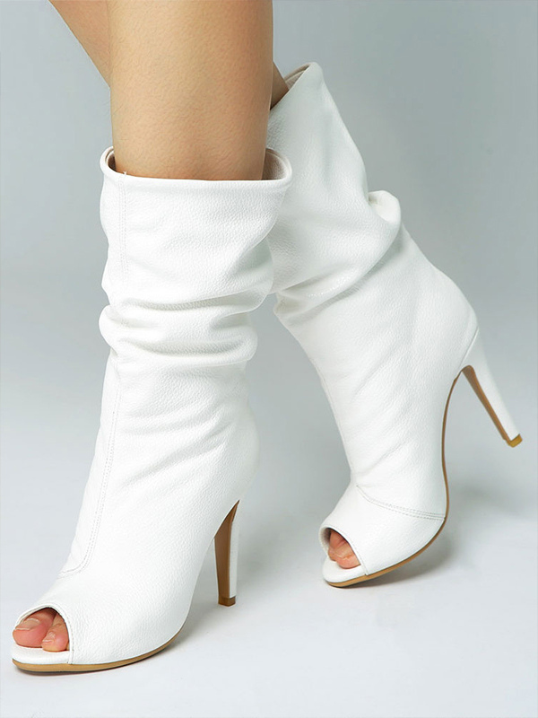 White Ankle Boots Peep Toe High Heel Sandal Booties